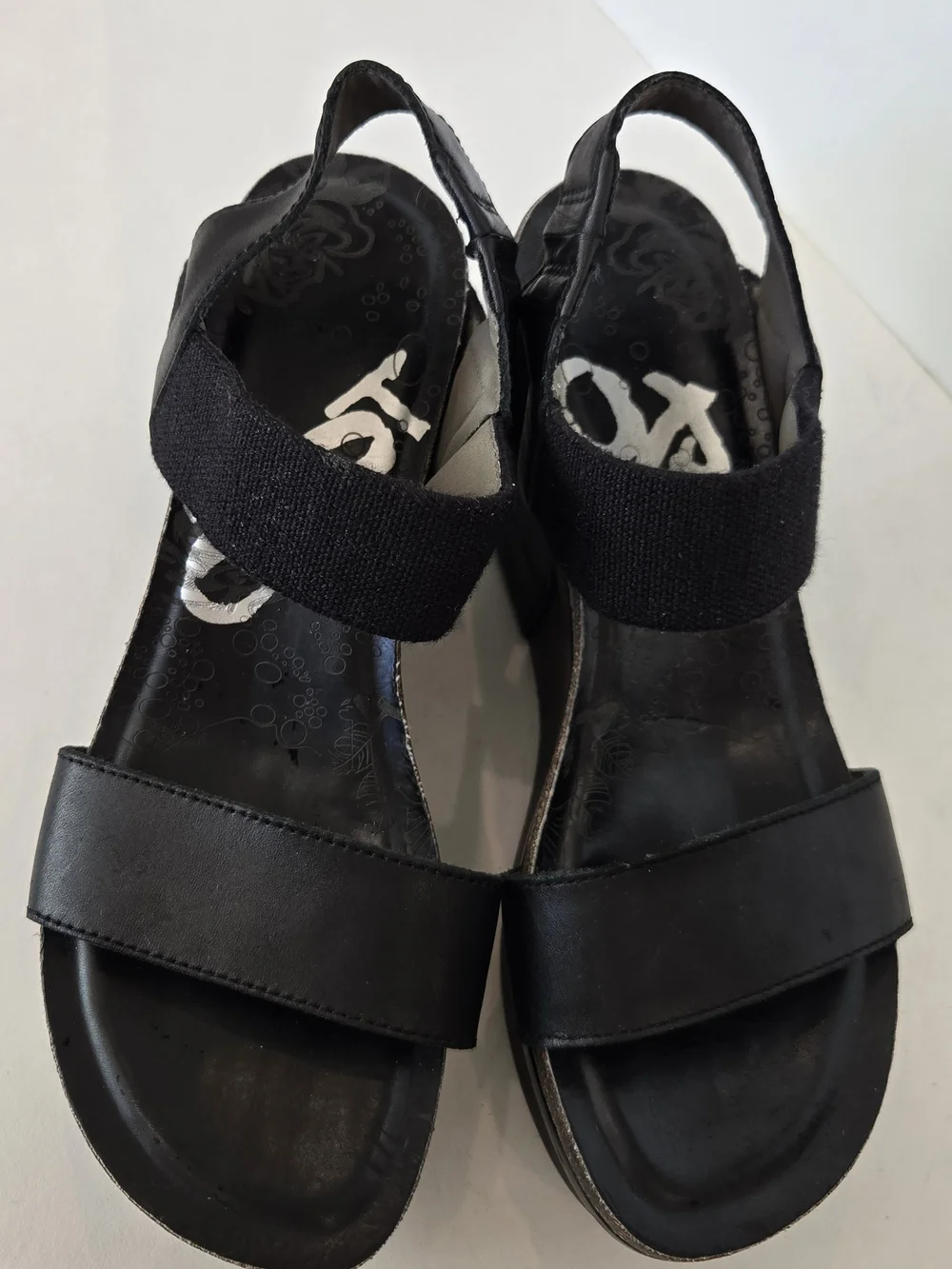 OTBT Black Platform Wedge Sandals with Elastic Ankle Strap